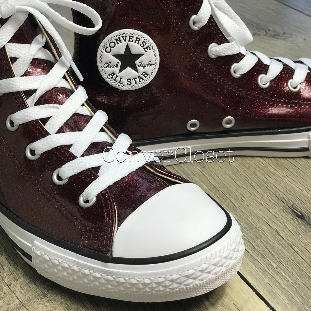 NWT Converse Ctas HI Dark Burgundy Glitter J/WMNS - Picture 2 of 7